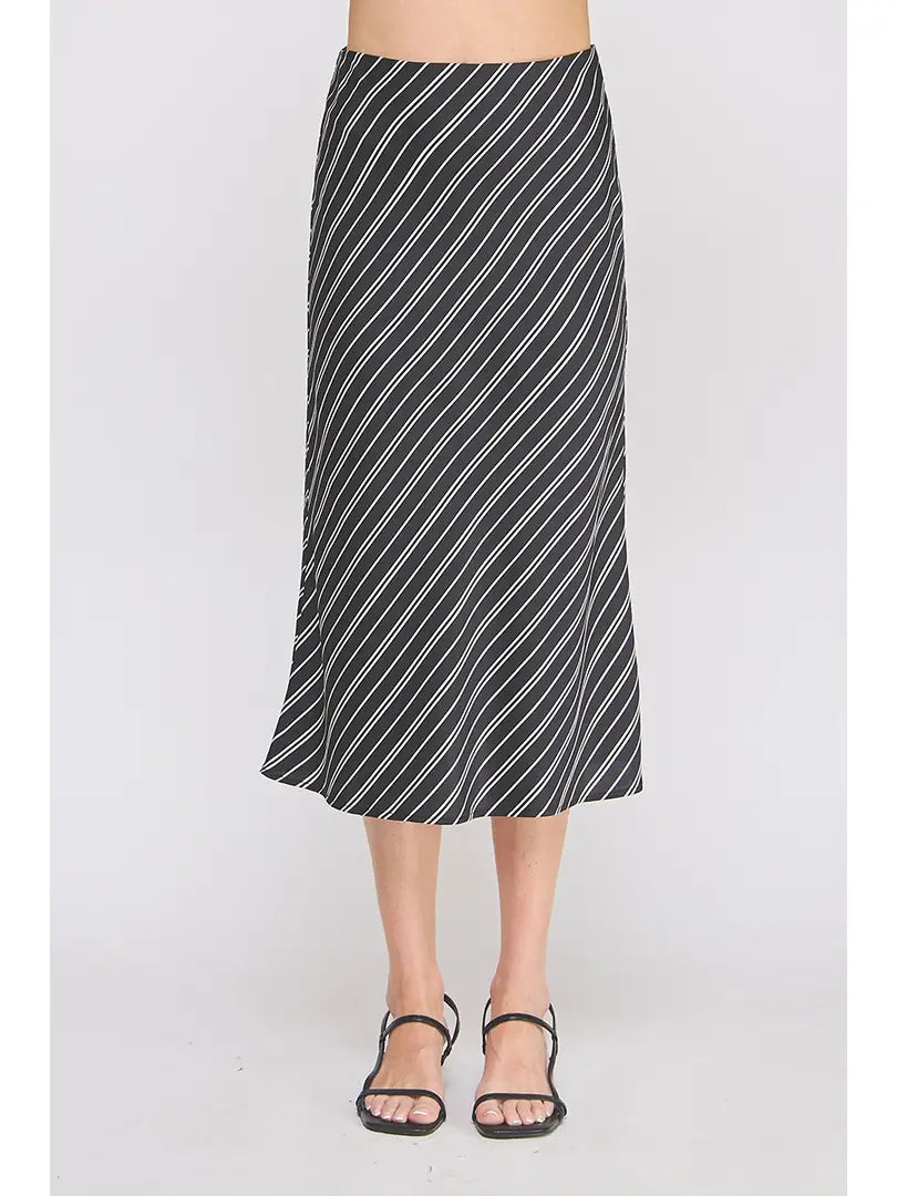 Black White Striped Satin Skirt