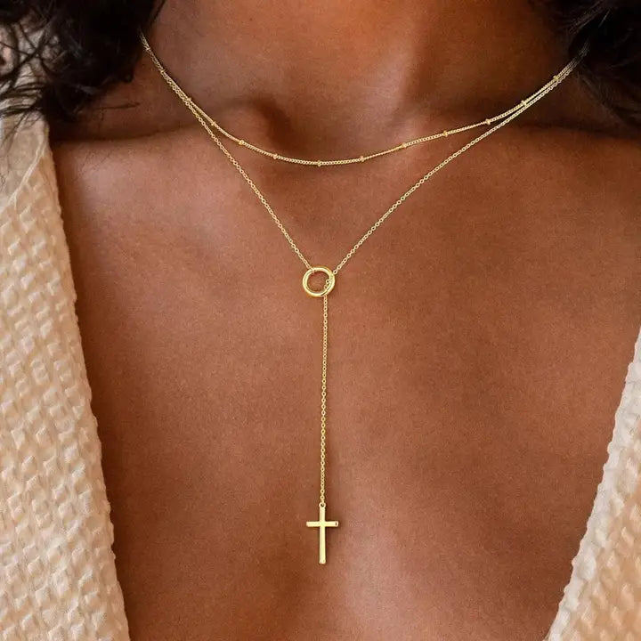 Y Cross Layered Necklace