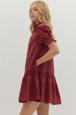 Burgundy Puff Sleeve Mini Dress