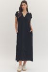 Black Scallop Trim Midi Dress