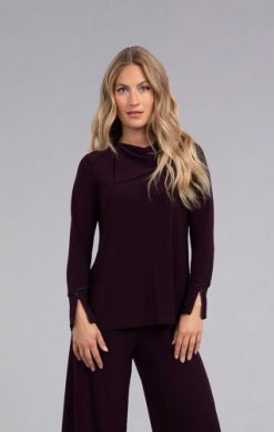 FOLDOVER NECK TOP, LONG SLEEVE