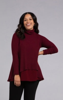 SPLIT BACK WAFFLE SWEATER, LONG SLEEVE