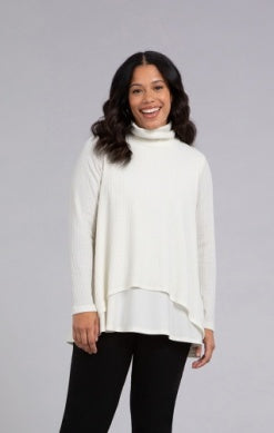 SPLIT BACK WAFFLE SWEATER, LONG SLEEVE