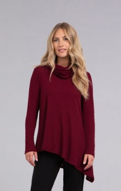 ANGLE COWL NECK WAFFLE SWEATER, LONG SLEEVE
