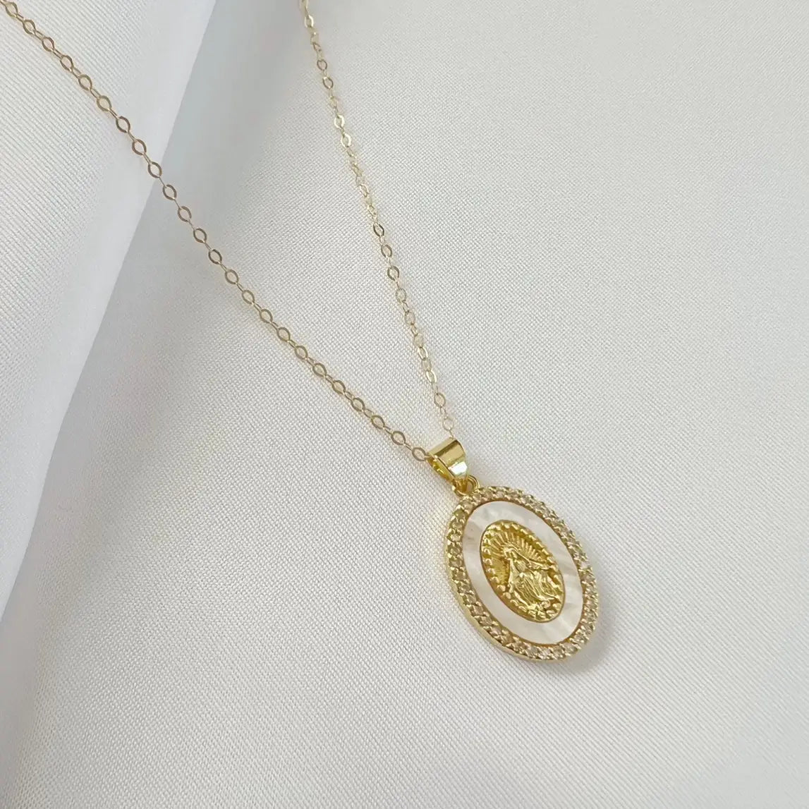 Miraculous Mary Religious Pendant Necklace Gold Filled