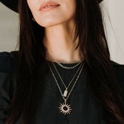 Large Pave Sunburst Pendant Necklace