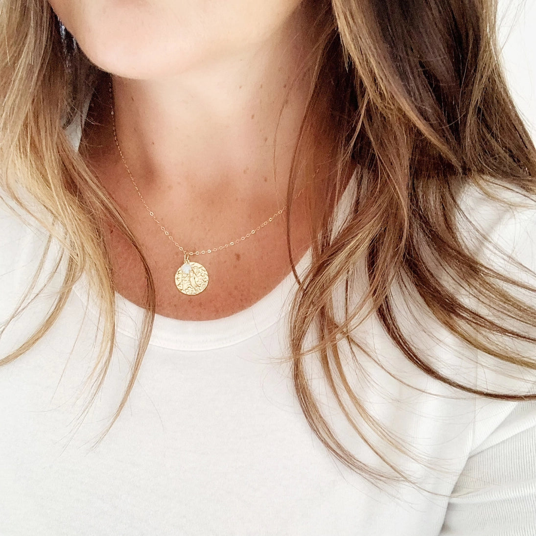 Guardian Angel Opal Charm Necklace Gold Filled