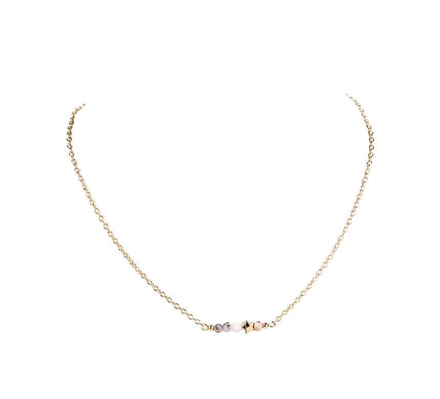 Natural Stone Bead Bar Necklace, Metal Star, 3 Colors