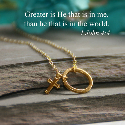 SILVER or GOLD CIRCLE WITH CROSS NECKLACE