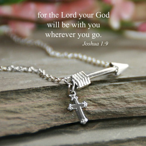 Arrow with Scripture Necklace Silver Finish