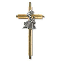 Oak/Brass First Communion Cross