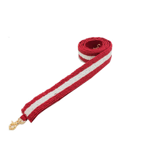 RED AND WHITE STRIPED BEADED BAG STRAP
