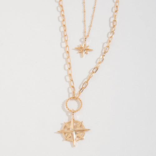 LUNA LAYERED COMPASS PENDANT NECKLACE