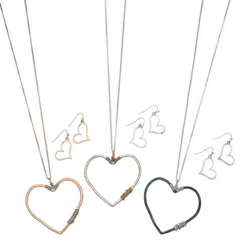 Open Heart Necklace and Earrings