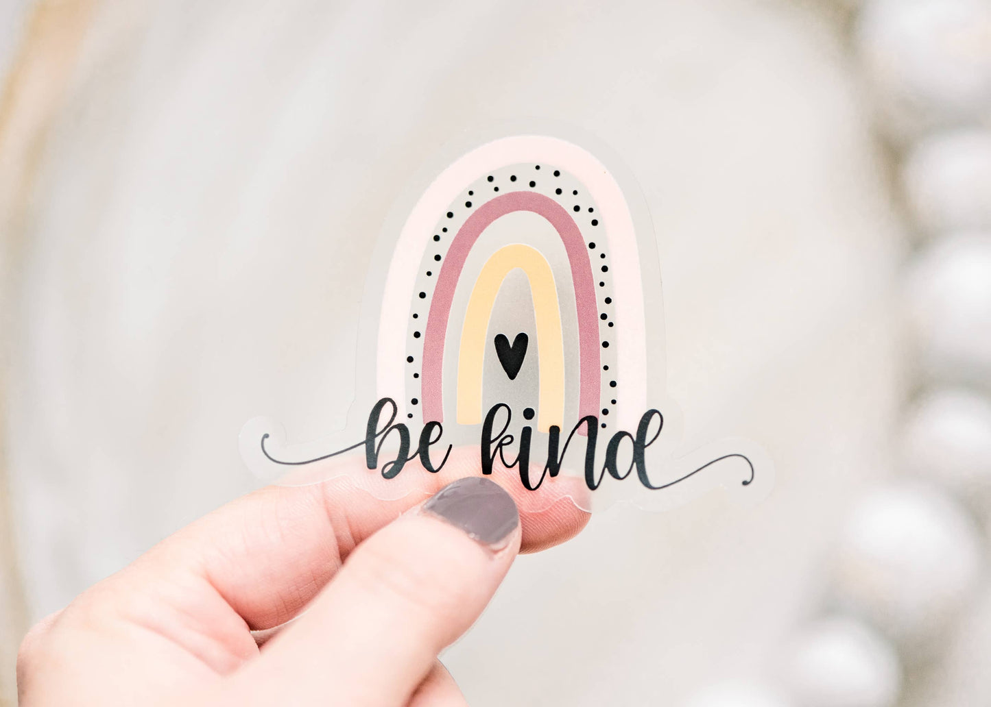 Be Kind Rainbow Clear, Vinyl Sticker, 3x3 in.