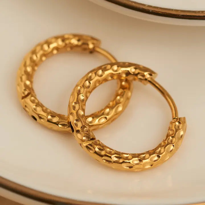 Hammered Huggie Hoop Earrings