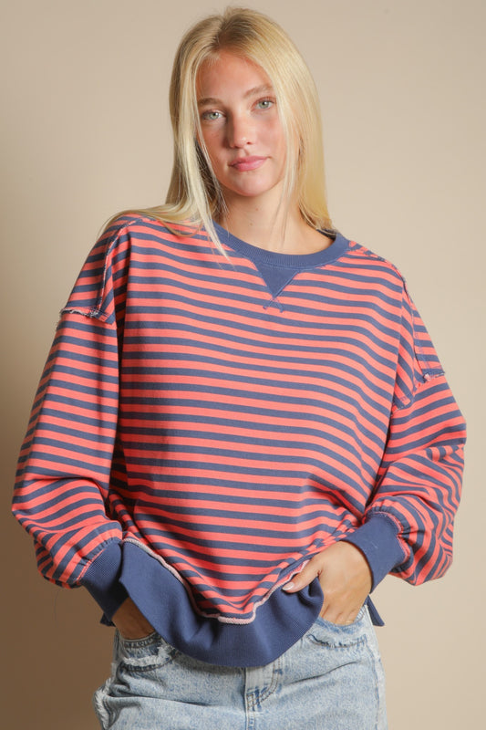 Coral/Navy Stripe Comfy Top