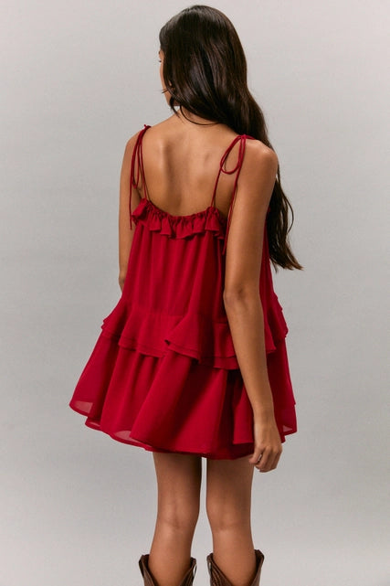 Crimson Ruffle Flare Romper