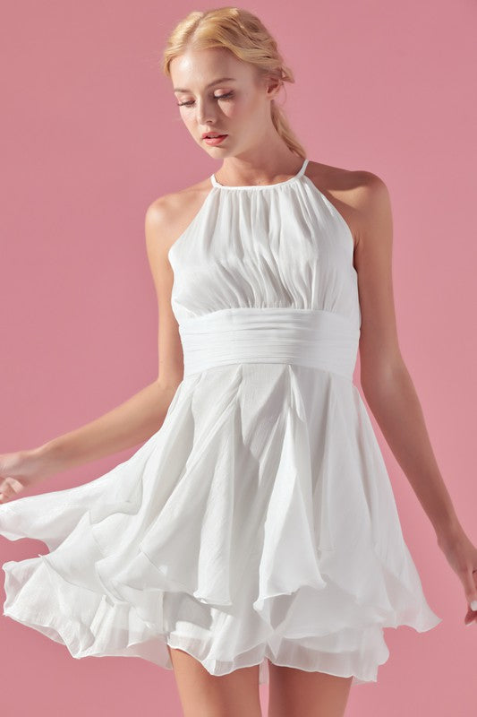 Cloud Halter Ruffle Dress