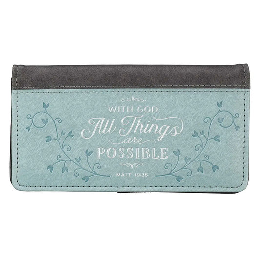 All Things Are Possible Two-Tone Gray and Blue Faux Leather