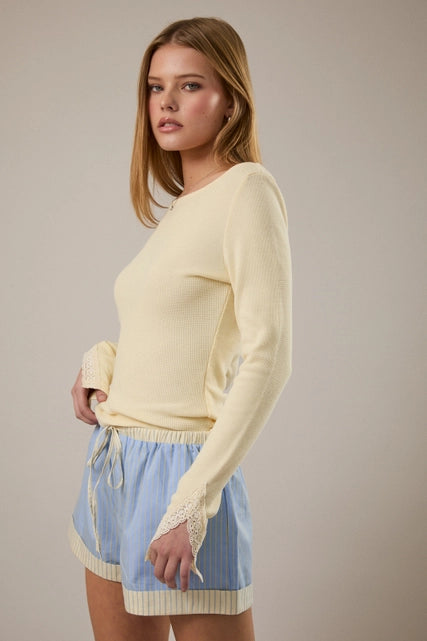 Sunshine Boat Neck Lace Detail Top