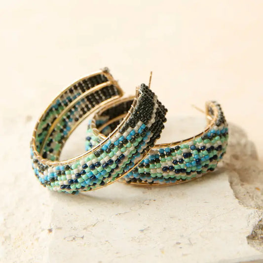 Multi-Color Beaded Hoop Earrings