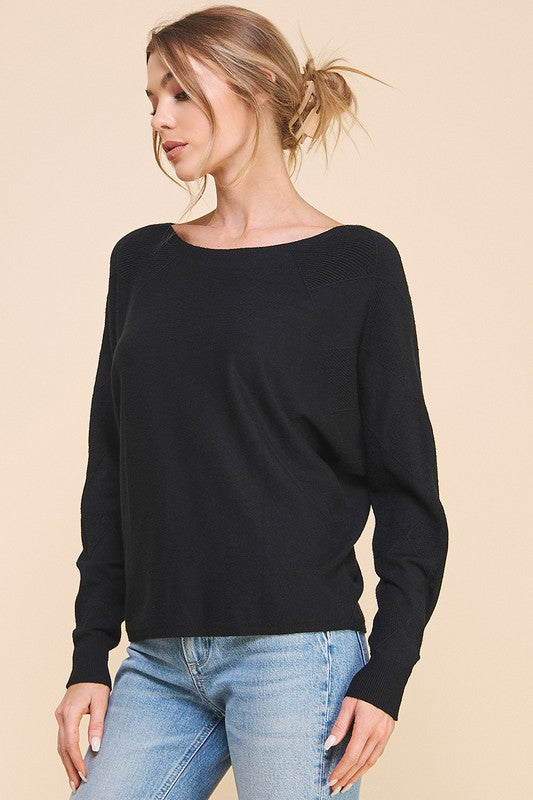 Black Texture Sleeve Sweater