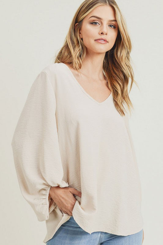 Almond Bubble Sleeve Blouse