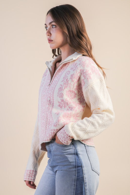 Rose Ecru Zip Up Cardigan