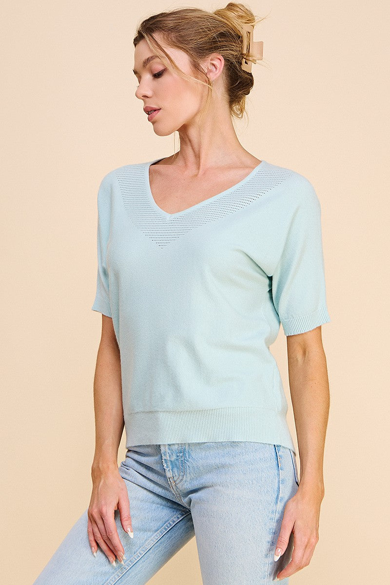 Michelle's Pointelle V-Neck