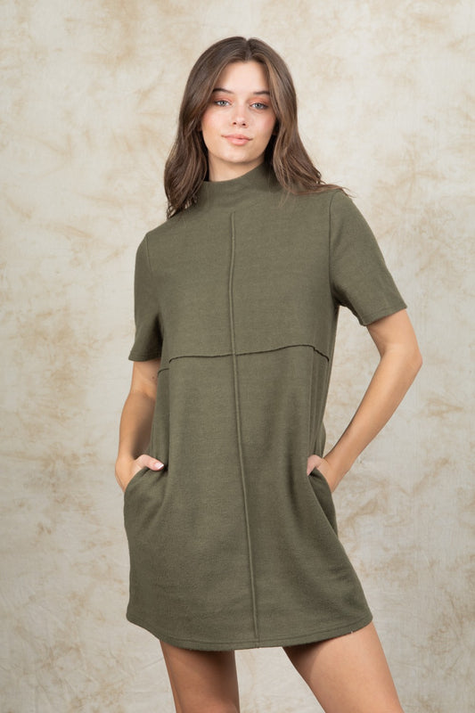 Olive Front Seam Mini Dress