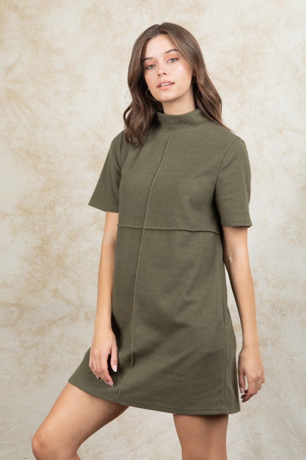 Olive Front Seam Mini Dress