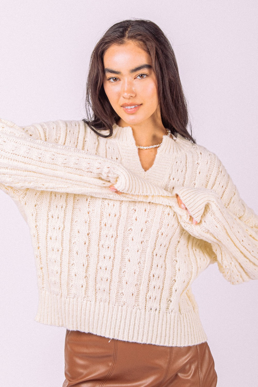 Almond Cable Knit Sweater