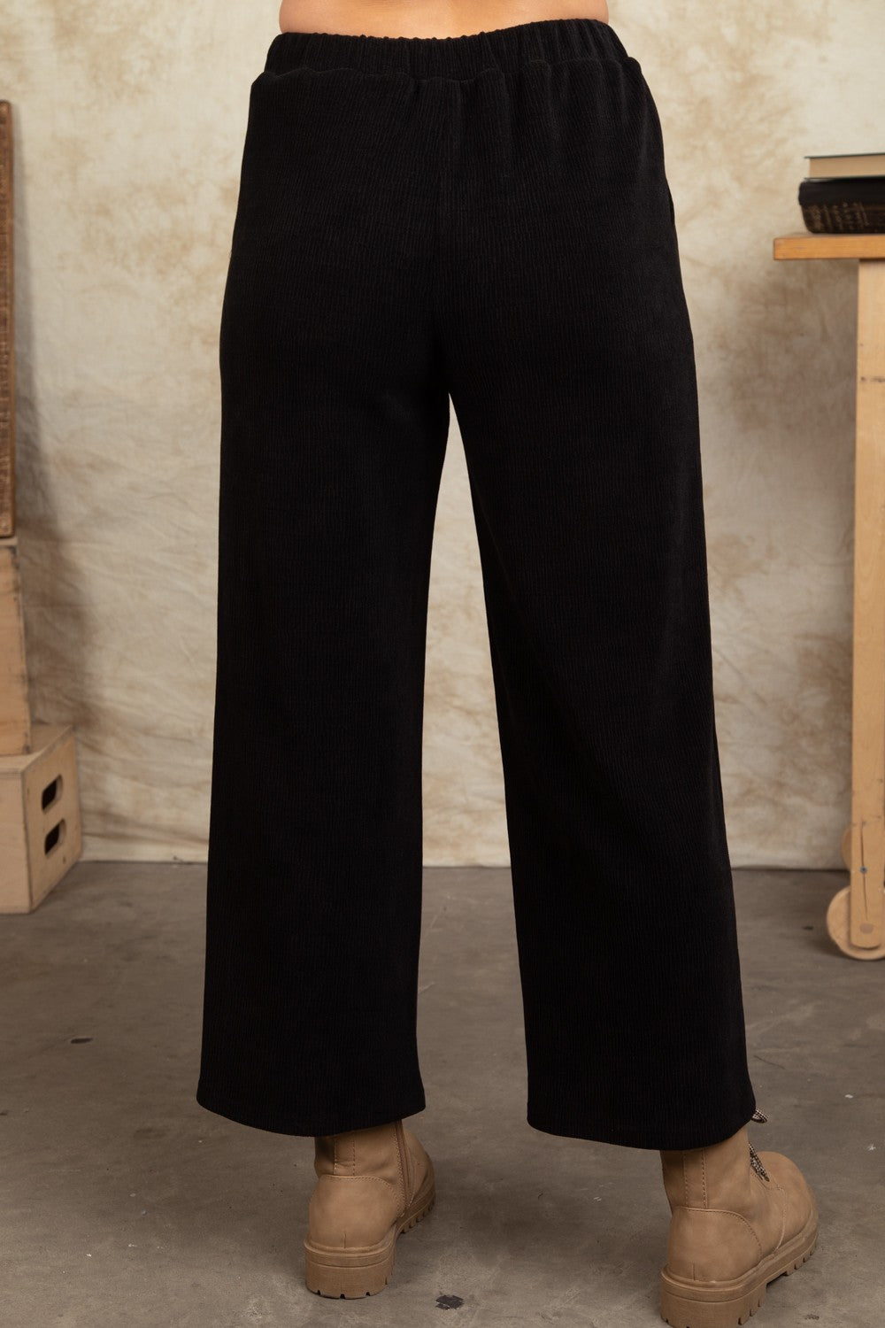 Black Corduroy Straight Wide Leg Pants