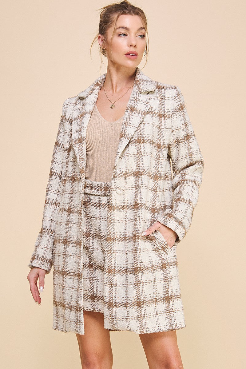 Gingerbread Plaid Boucle Coat