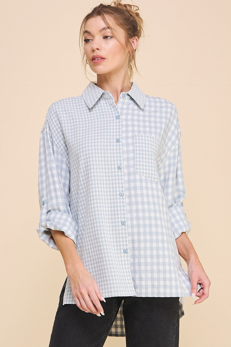 Blue Fog Checkered Blouse