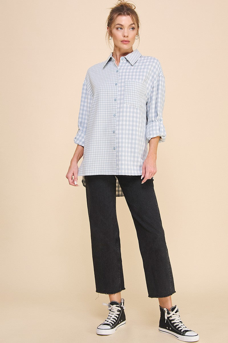 Blue Fog Checkered Blouse