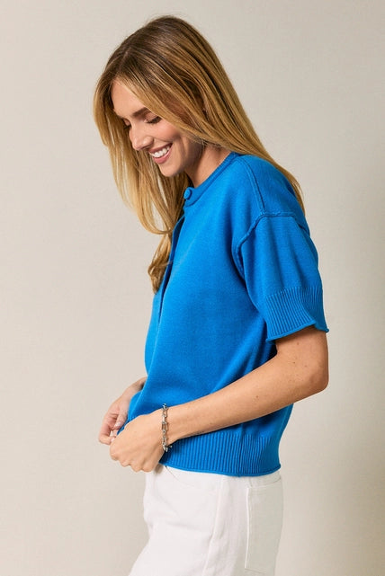 Cobalt Button Down Sweater Top