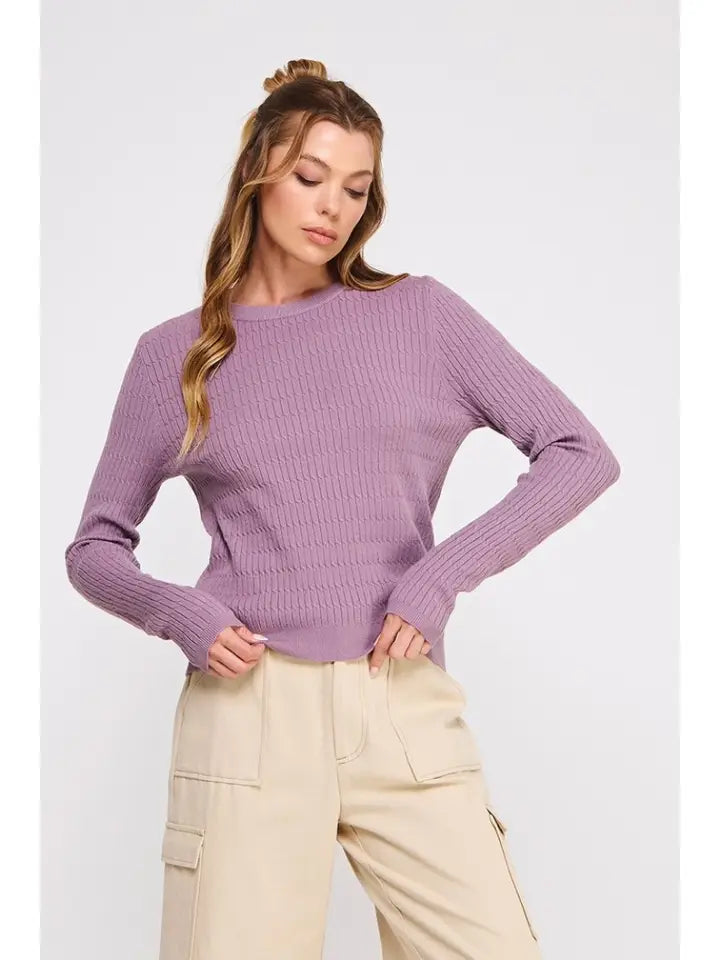 Orchid Tight Cable Knit Sweater