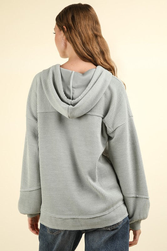 Sage Knit Hoodie Top W/ Pockets