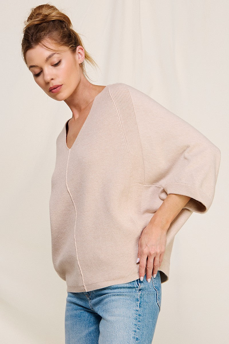 Oatmeal Elbow Sleeve Sweater