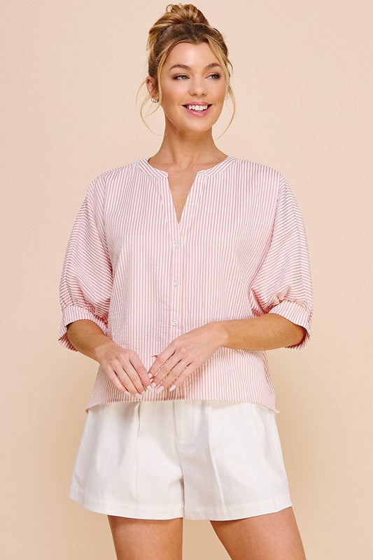 Pink Pinstripe Dolman Blouse
