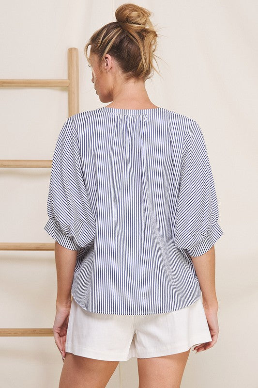 Navy Pinstripe Dolman Blouse