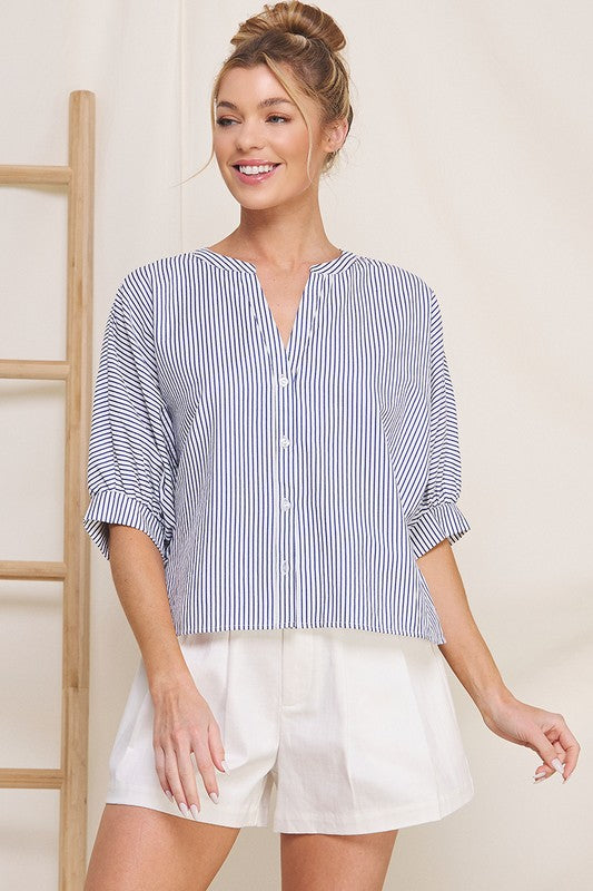 Navy Pinstripe Dolman Blouse