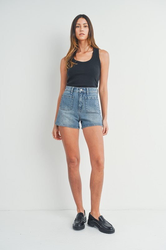 Medium Denim Patch Pocket Short
