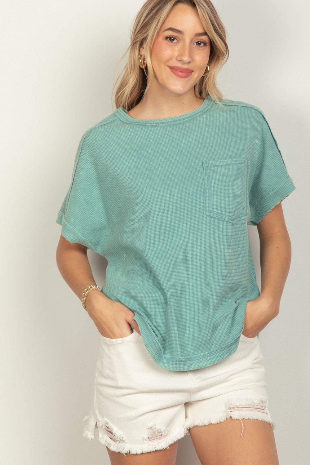 Teal Waffle Top