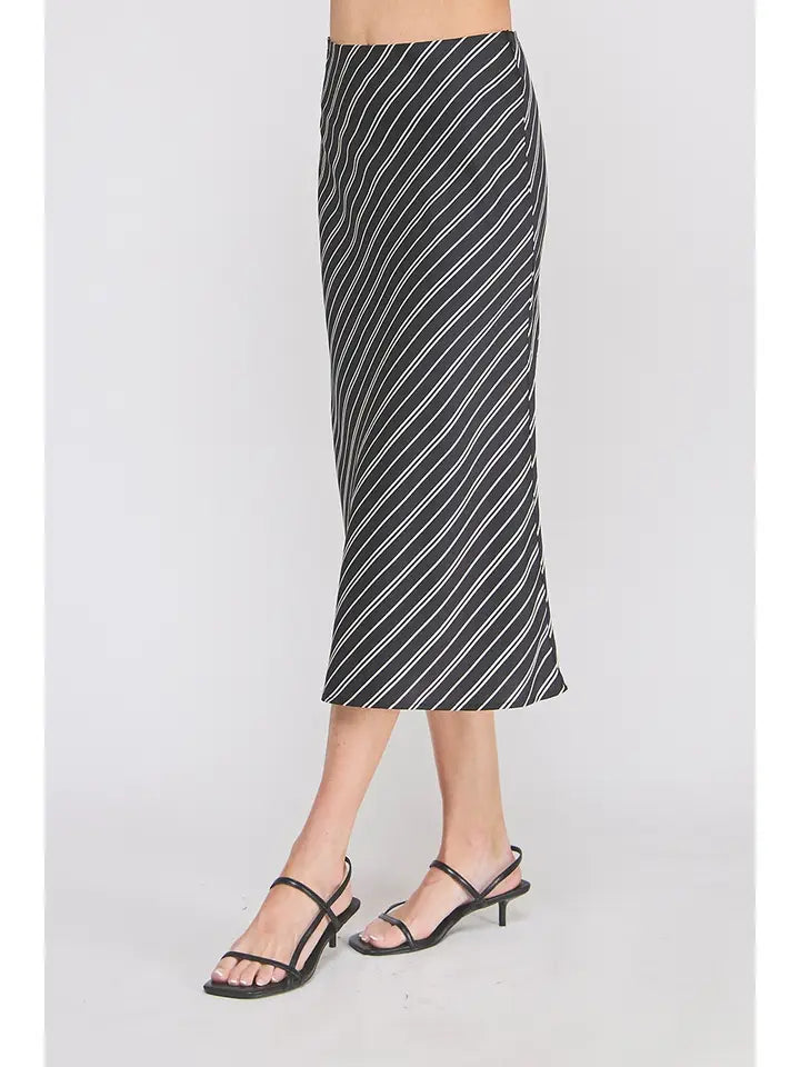 Black White Striped Satin Skirt