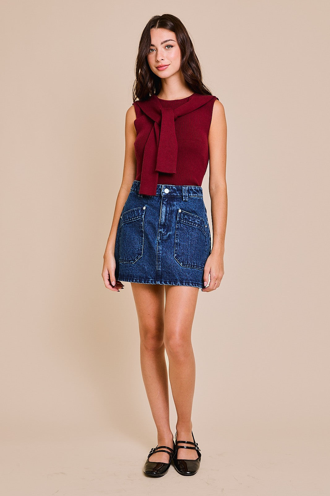 Crimson Sleeveless Sweater Top