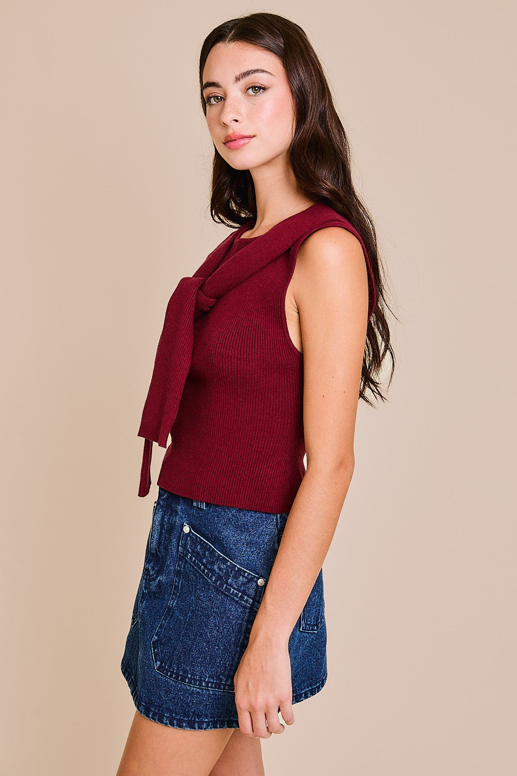 Crimson Sleeveless Sweater Top