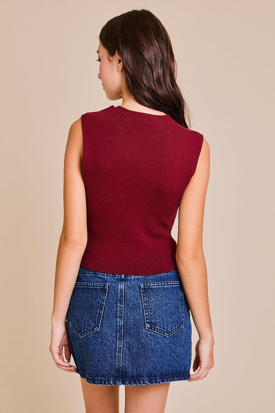 Crimson Sleeveless Sweater Top